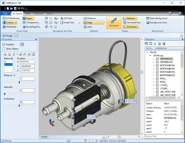 Section of a 3D model